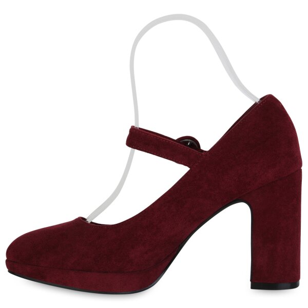 Stiefelparadies Damen Mary Janes in Burgund Velours