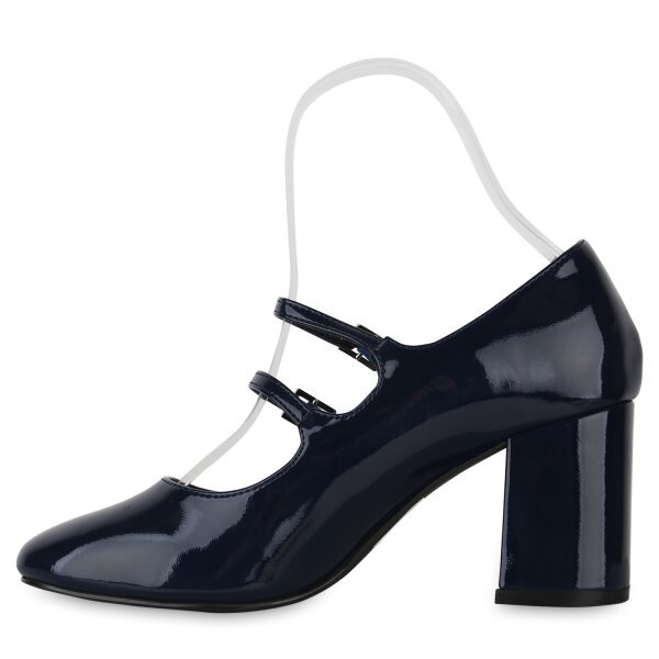 Stiefelparadies Damen Mary Janes in Dunkelblau Lack