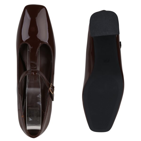 Stiefelparadies Damen Mary Janes In Dunkelbraun Lack