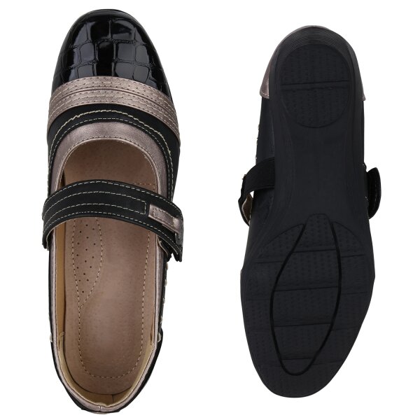 Stiefelparadies Damen Mary Janes In Schwarz Grau Lack Metallic