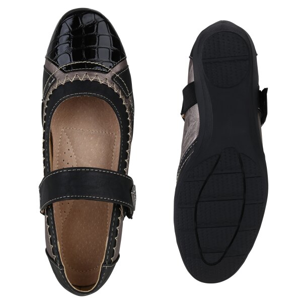 Stiefelparadies Damen Mary Janes In Schwarz Kroko Lack