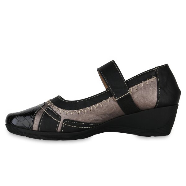Stiefelparadies Damen Mary Janes in Schwarz Kroko Lack