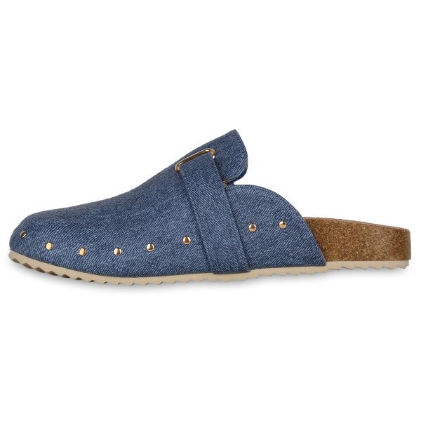 Stiefelparadies Damen Pantoffeln in Dunkelblau Denim