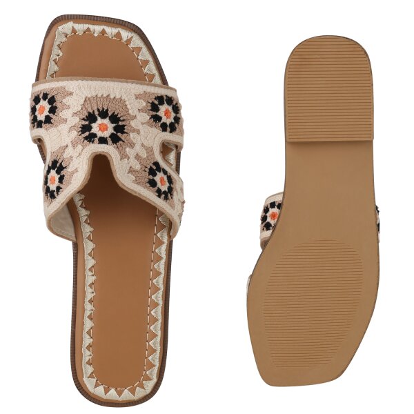 Stiefelparadies Damen Pantoletten In Beige Mehrfarbig