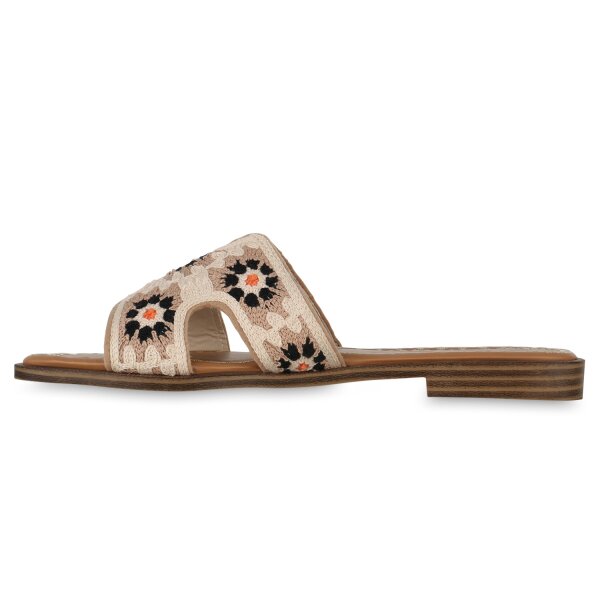 Stiefelparadies Damen Pantoletten in Beige Mehrfarbig