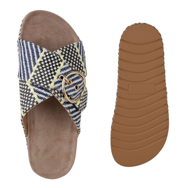 Stiefelparadies Damen Pantoletten In Dunkelblau Mehrfarbig