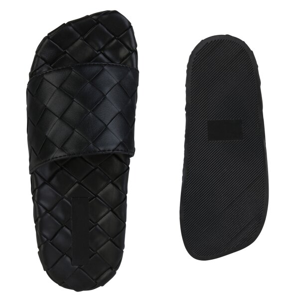 Stiefelparadies Damen Pantoletten In Schwarz Muster