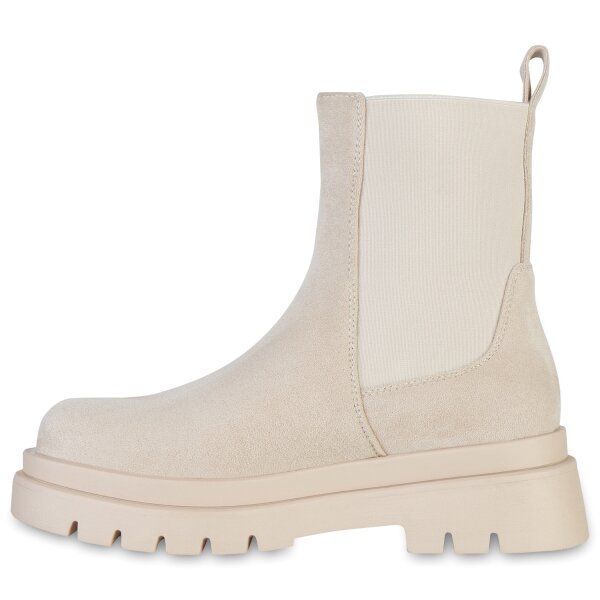 Stiefelparadies Damen Plateau Boots in Beige Velours