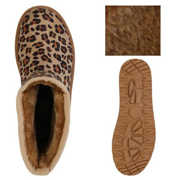 Stiefelparadies Damen Plateau Boots In Hellbraun Leo