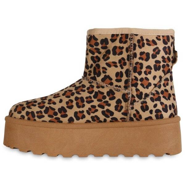 Stiefelparadies Damen Plateau Boots in Hellbraun Leo