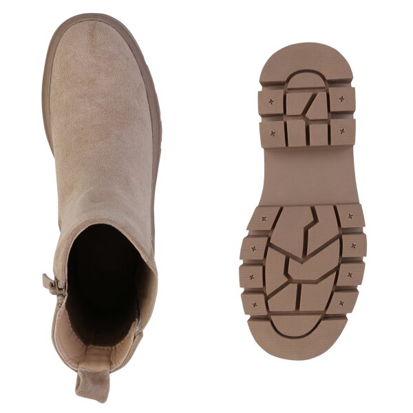 Stiefelparadies Damen Plateau Boots In Khaki Velours