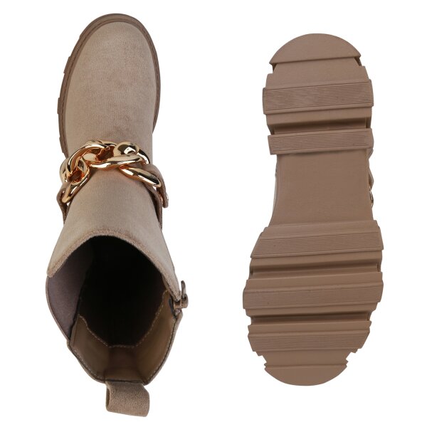 Stiefelparadies Damen Plateau Boots In Khaki Velours