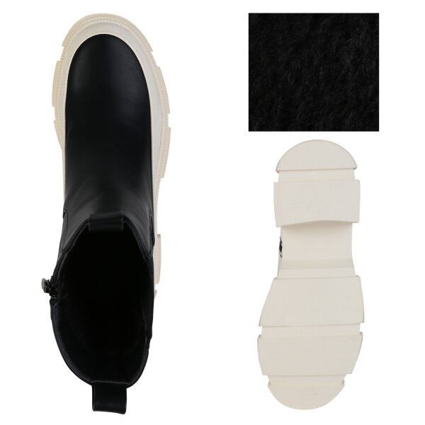 Stiefelparadies Damen Plateau Boots In Schwarz Beige