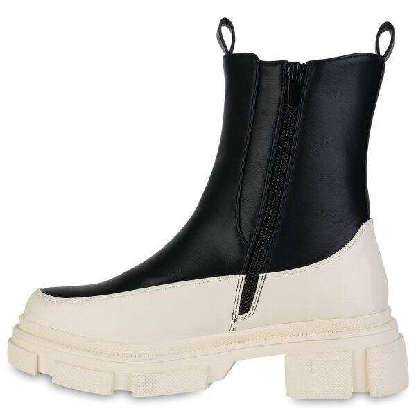 Stiefelparadies Damen Plateau Boots in Schwarz Beige
