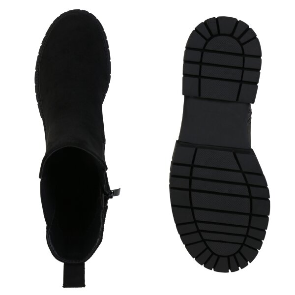 Stiefelparadies Damen Plateau Boots In Schwarz Velours
