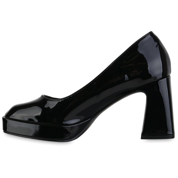 Stiefelparadies Damen Plateau Pumps in Schwarz Lack