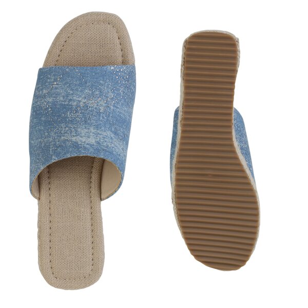 Stiefelparadies Damen Plateau Sandaletten In Blau Denim