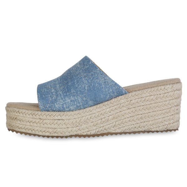 Stiefelparadies Damen Plateau Sandaletten in Blau Denim