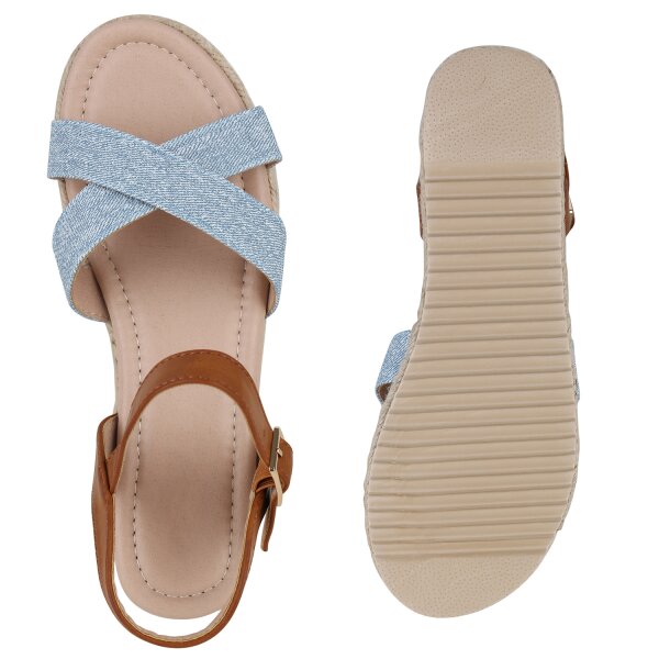 Stiefelparadies Damen Plateau Sandaletten In Hellblau