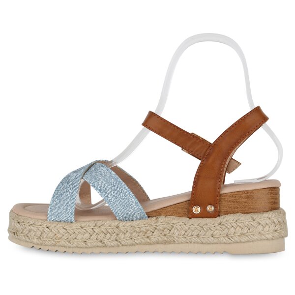 Stiefelparadies Damen Plateau Sandaletten in Hellblau