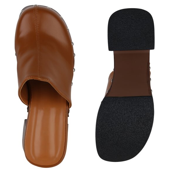 Stiefelparadies Damen Plateau Sandaletten In Hellbraun