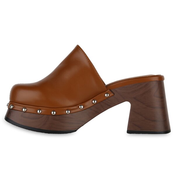 Stiefelparadies Damen Plateau Sandaletten in Hellbraun