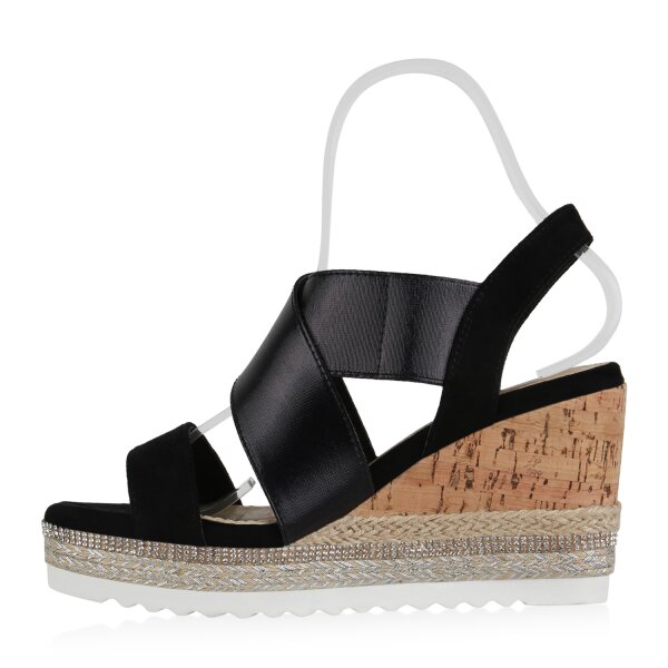 Stiefelparadies Damen Plateau Sandaletten in Schwarz