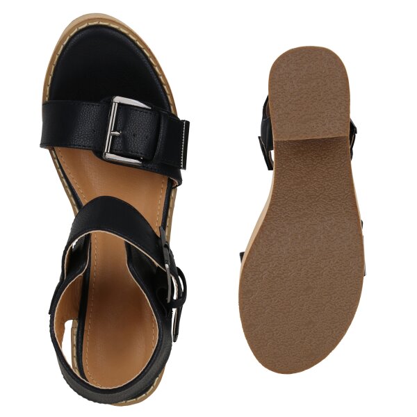 Stiefelparadies Damen Plateau Sandaletten In Schwarz