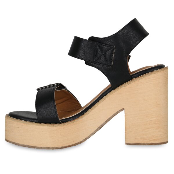 Stiefelparadies Damen Plateau Sandaletten in Schwarz