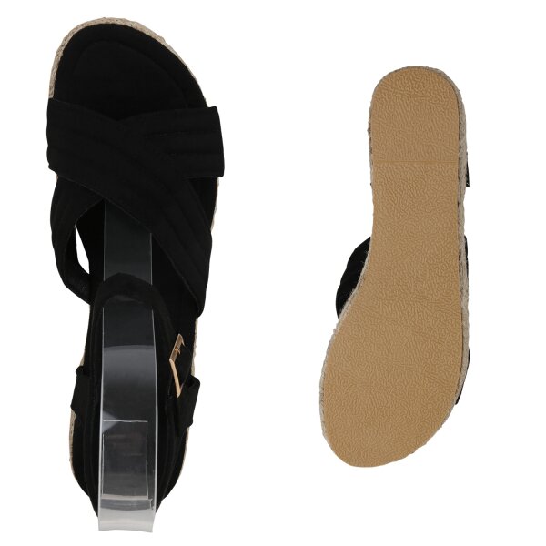 Stiefelparadies Damen Plateau Sandaletten In Schwarz Velours