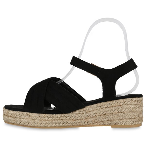 Stiefelparadies Damen Plateau Sandaletten in Schwarz Velours