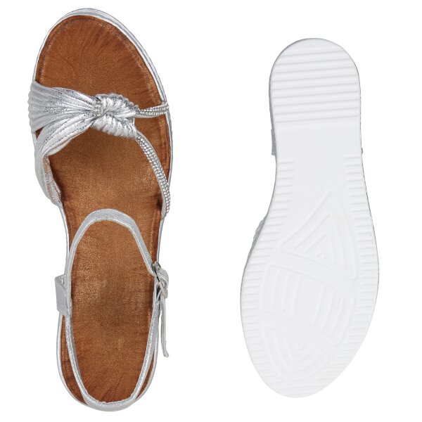 Stiefelparadies Damen Plateau Sandaletten In Silber