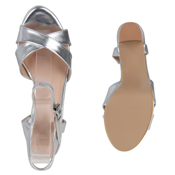 Stiefelparadies Damen Plateau Sandaletten In Silber