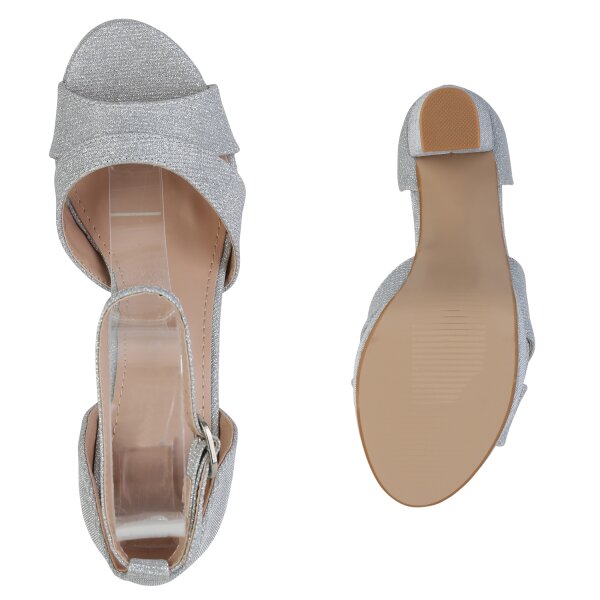 Stiefelparadies Damen Plateau Sandaletten In Silber