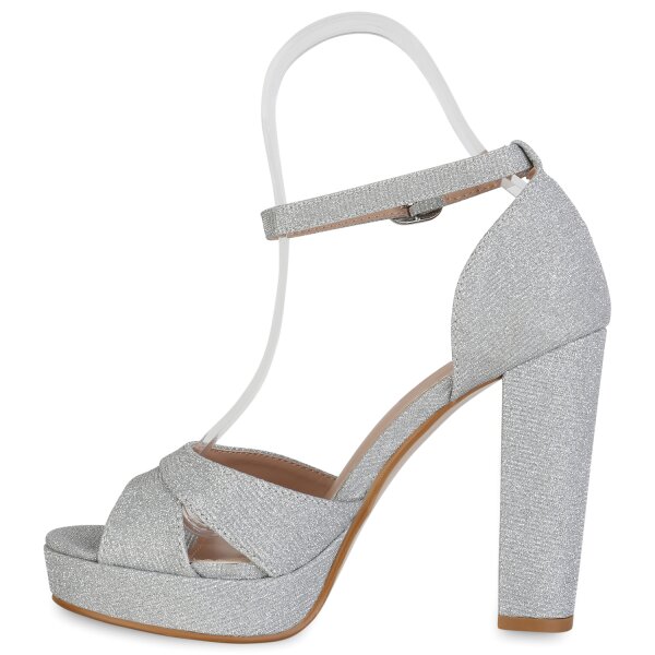 Stiefelparadies Damen Plateau Sandaletten in Silber