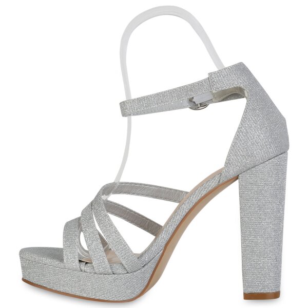 Stiefelparadies Damen Plateau Sandaletten in Silber