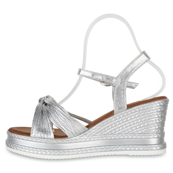 Stiefelparadies Damen Plateau Sandaletten in Silber