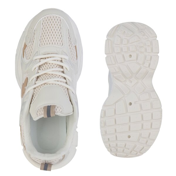 Stiefelparadies Damen Plateau Sneaker In Creme Hellbraun
