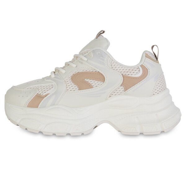 Stiefelparadies Damen Plateau Sneaker in Creme Hellbraun
