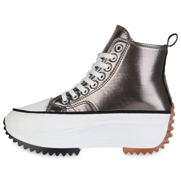 Stiefelparadies Damen Plateau Sneaker in Grau Metallic