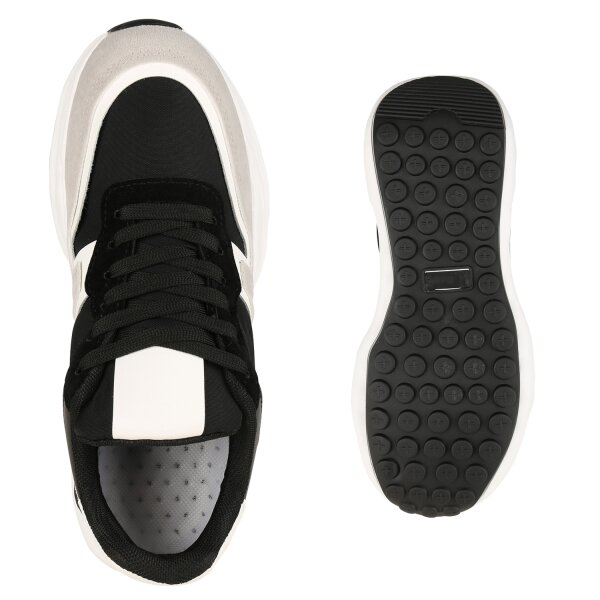 Stiefelparadies Damen Plateau Sneaker In Schwarz Weiss Hellgrau