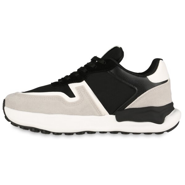 Stiefelparadies Damen Plateau Sneaker in Schwarz Weiss Hellgrau