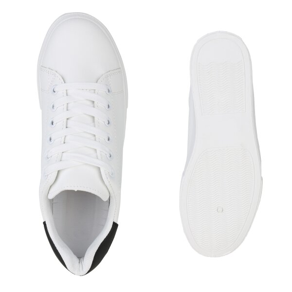 Stiefelparadies Damen Plateau Sneaker In Weiss Schwarz