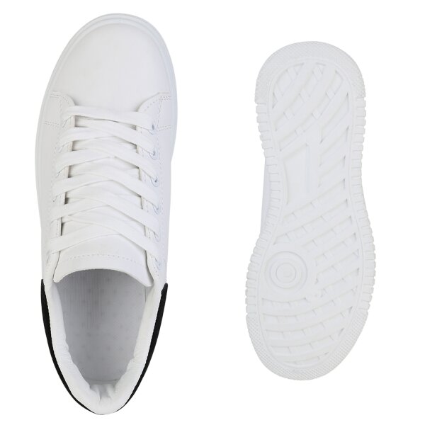 Stiefelparadies Damen Plateau Sneaker In Weiss Schwarz
