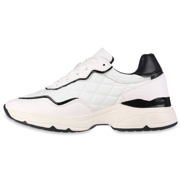 Stiefelparadies Damen Plateau Sneaker in Weiss Schwarz Lack