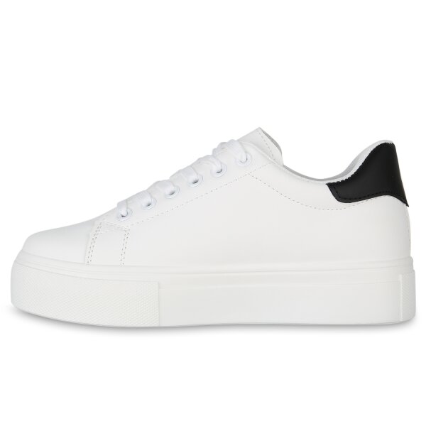 Stiefelparadies Damen Plateau Sneaker in Weiss Schwarz