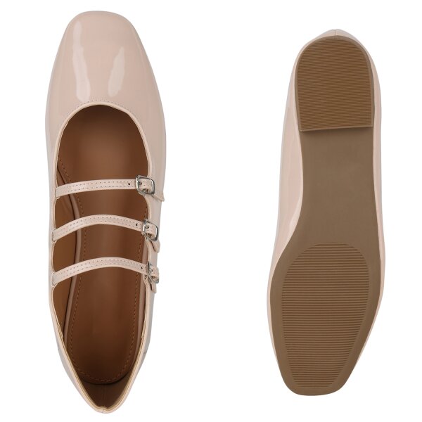 Stiefelparadies Damen Riemchenballerinas In Beige Lack