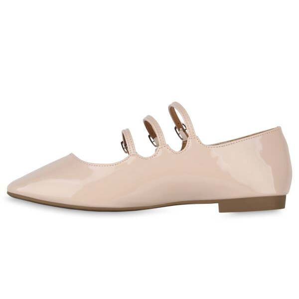 Stiefelparadies Damen Riemchenballerinas in Beige Lack