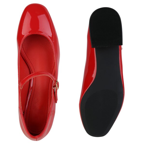 Stiefelparadies Damen Riemchenballerinas In Rot Lack