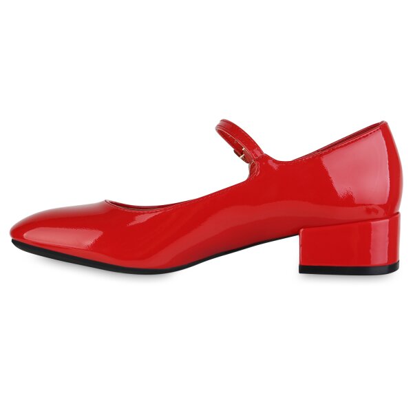 Stiefelparadies Damen Riemchenballerinas in Rot Lack